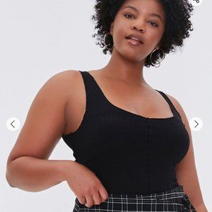 Forever 21 Plus Size Cropped Waffle-Knit Tank Top Black 2X/3X